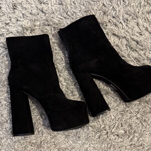 Fashion Nova Black Faux Suede Platform Ankle Boots